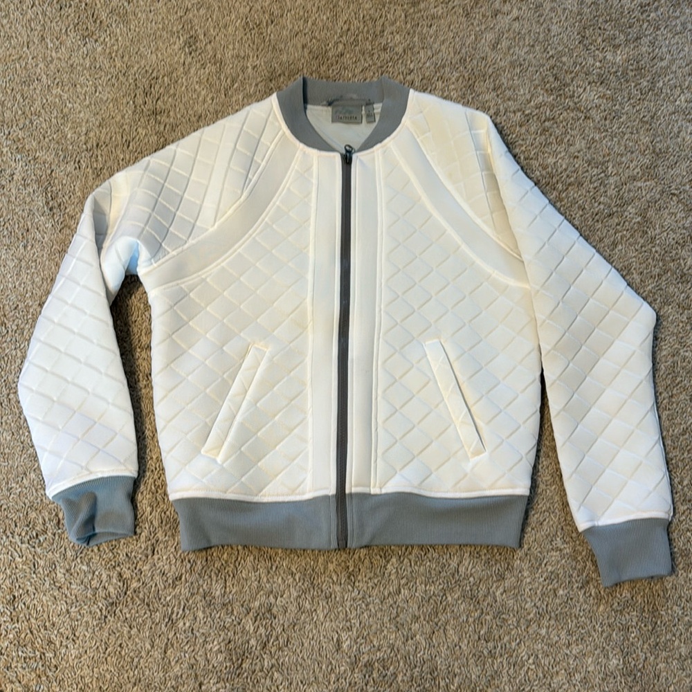 Athleta quilted jacket, small, white & grey